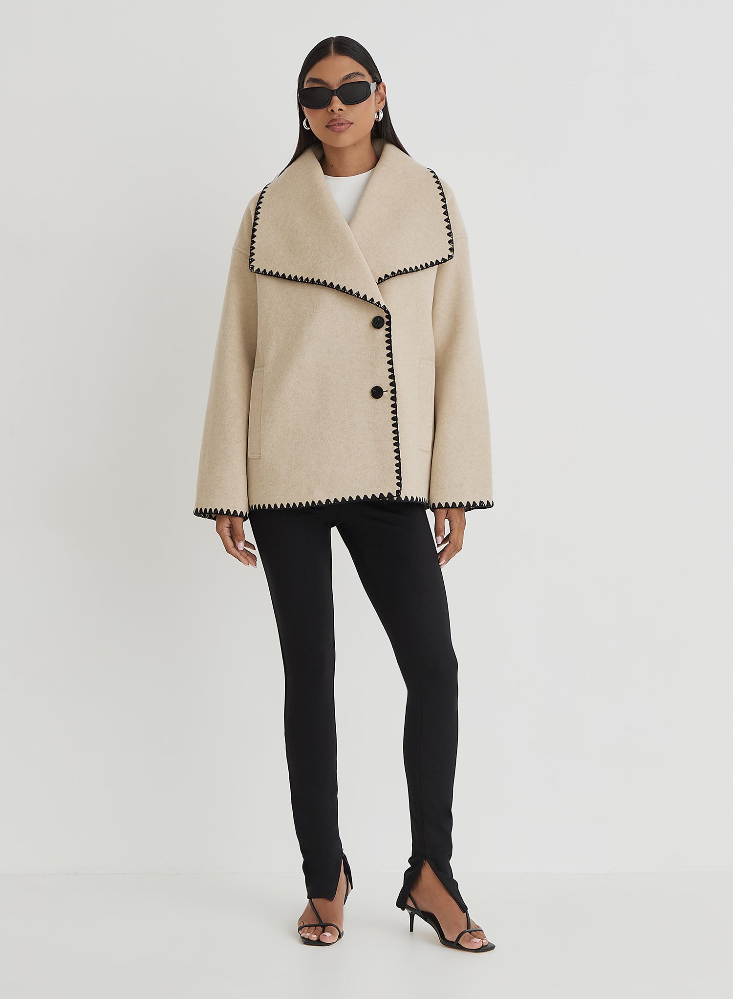Beige Contrast Stitch Oversized Jacket